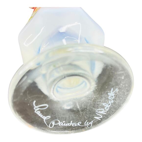 VTG Fenton Art Glass Flower BUD VASE 8” Signed Hand Painted Strawberry White - Picture 4 of 6